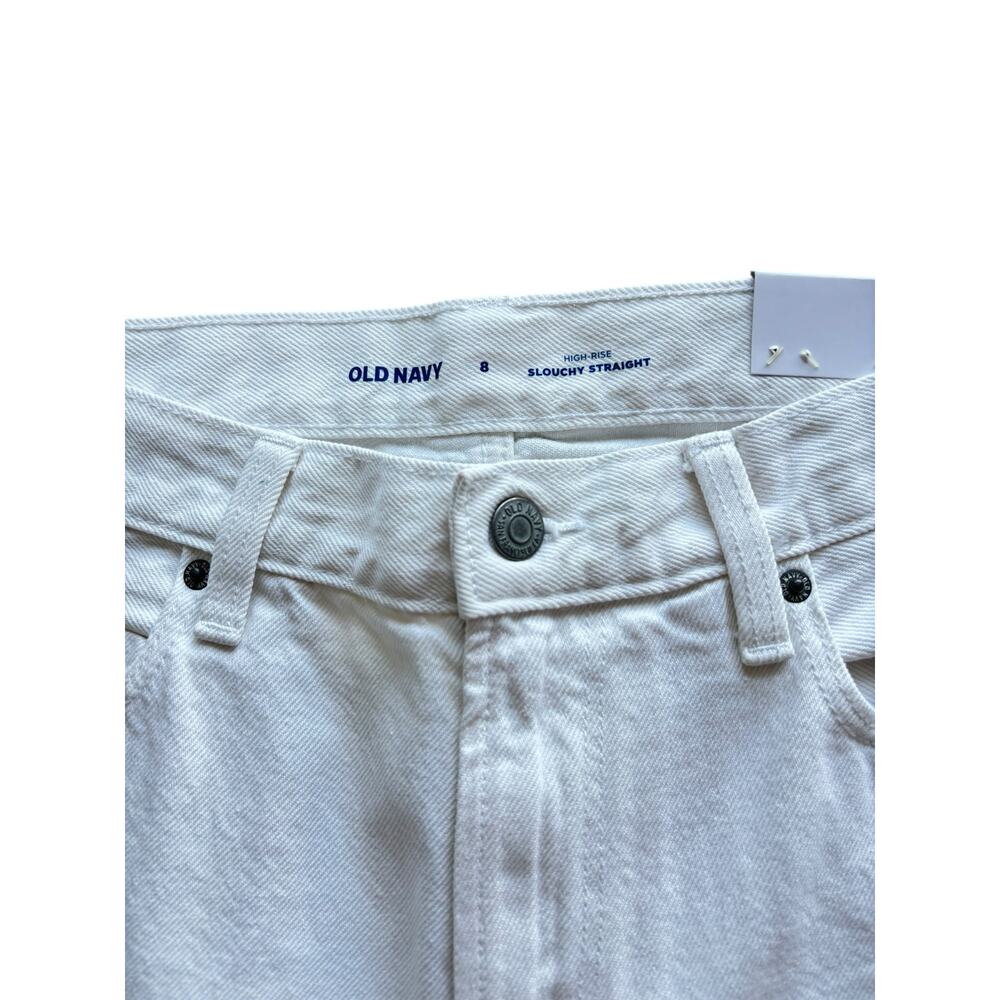 OLD NAVY HIGH RISE SLOUCHY STRAIGHT PURE WHITE JEANS NWT SIZE 8 - Picture 3 of 5